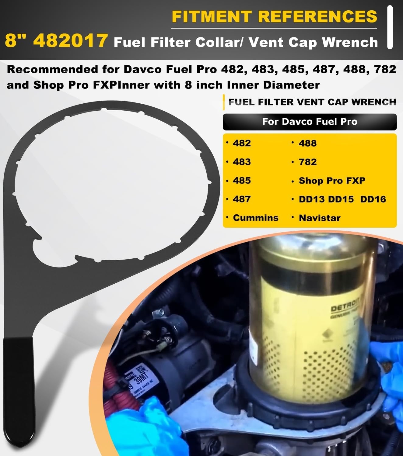 8″Fuel Filter Collar Vent Cap Wrench Metal For Davco Fuel Pro 482 483 485 487 48