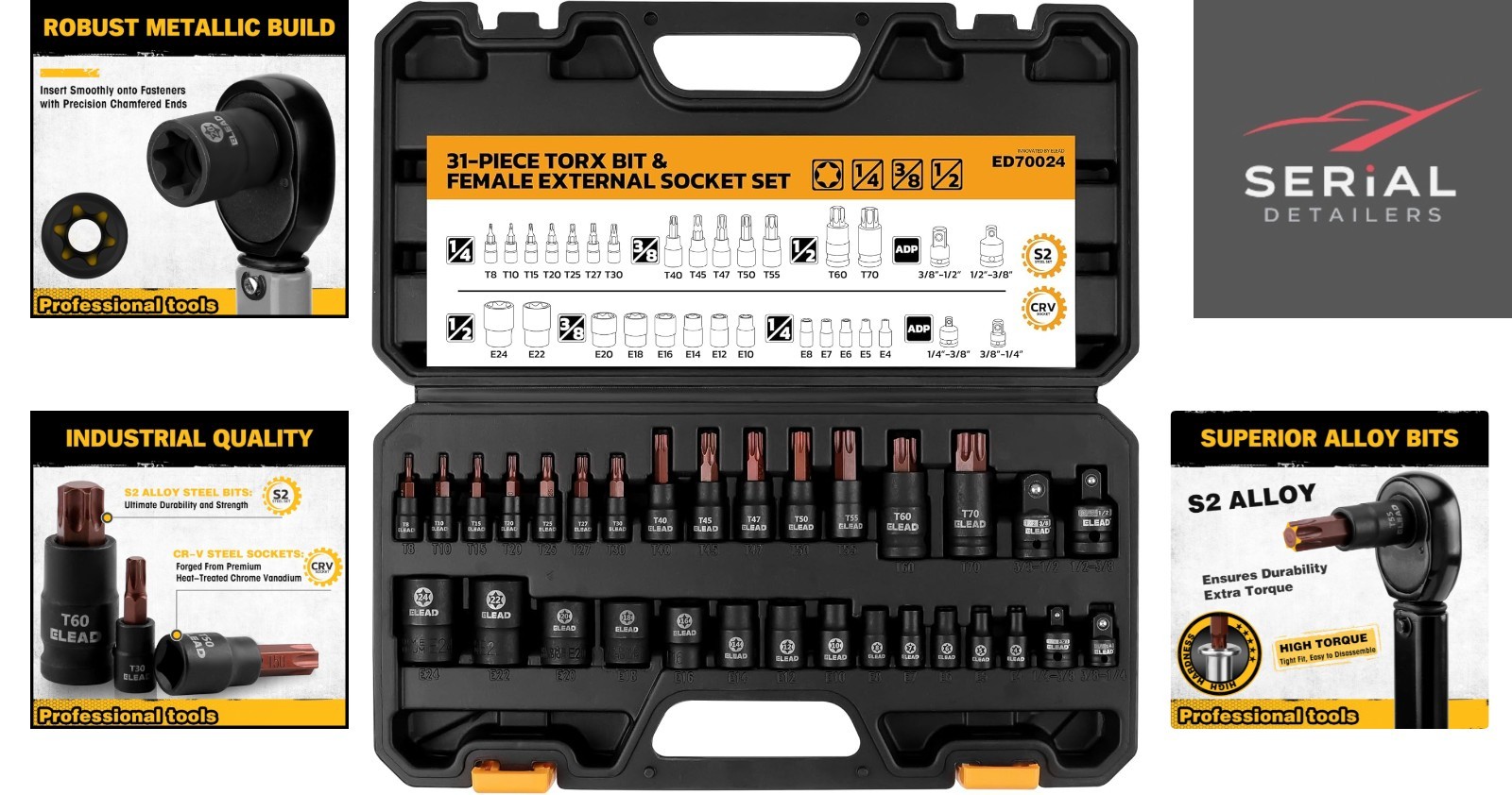 31-Piece Torx Bit Socket Set for Automotive Excellence – T8-T70 & E4-E24