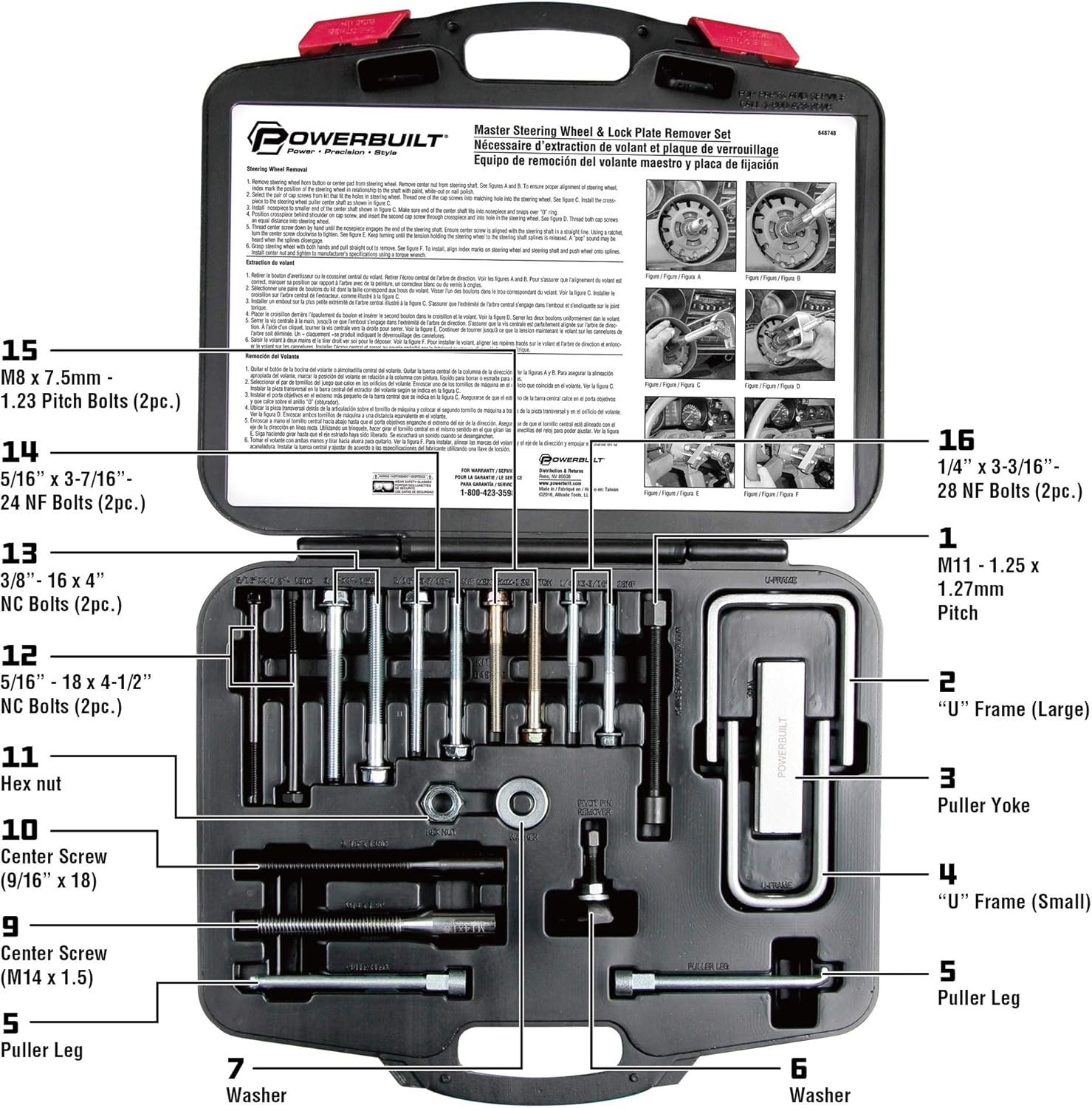 Heavy-Duty 16 Piece Steering Wheel Puller Set for Domestic and Foreign Vehicles