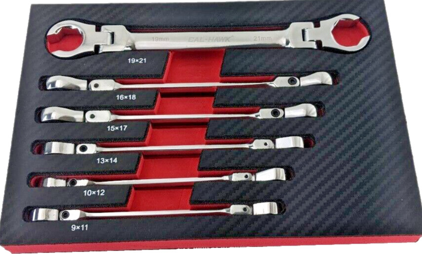 6PC FLEX HEAD FLARE NUT METRIC WRENCH HEX SHAPED HEAD Chrome Vanadium SET 9-21mm
