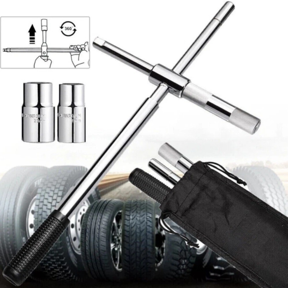 Universal 23″ Extended Lug Wrench 4 Way Tire Iron Nut Wrench Set W/Socket US Hot