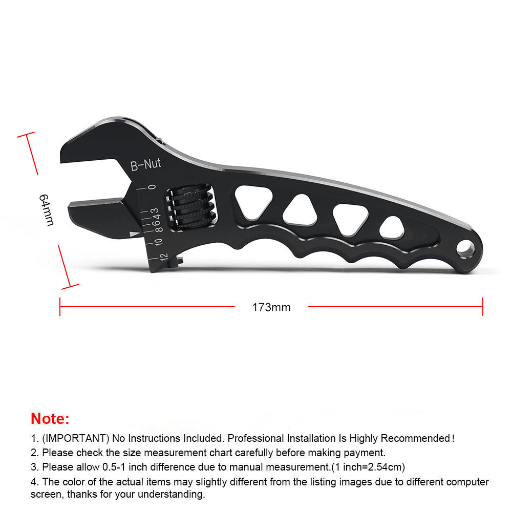 Black Aluminium Adjustable Wrench Spanner AN3 AN4 AN6 AN8 AN10 AN12 Hose Fitting