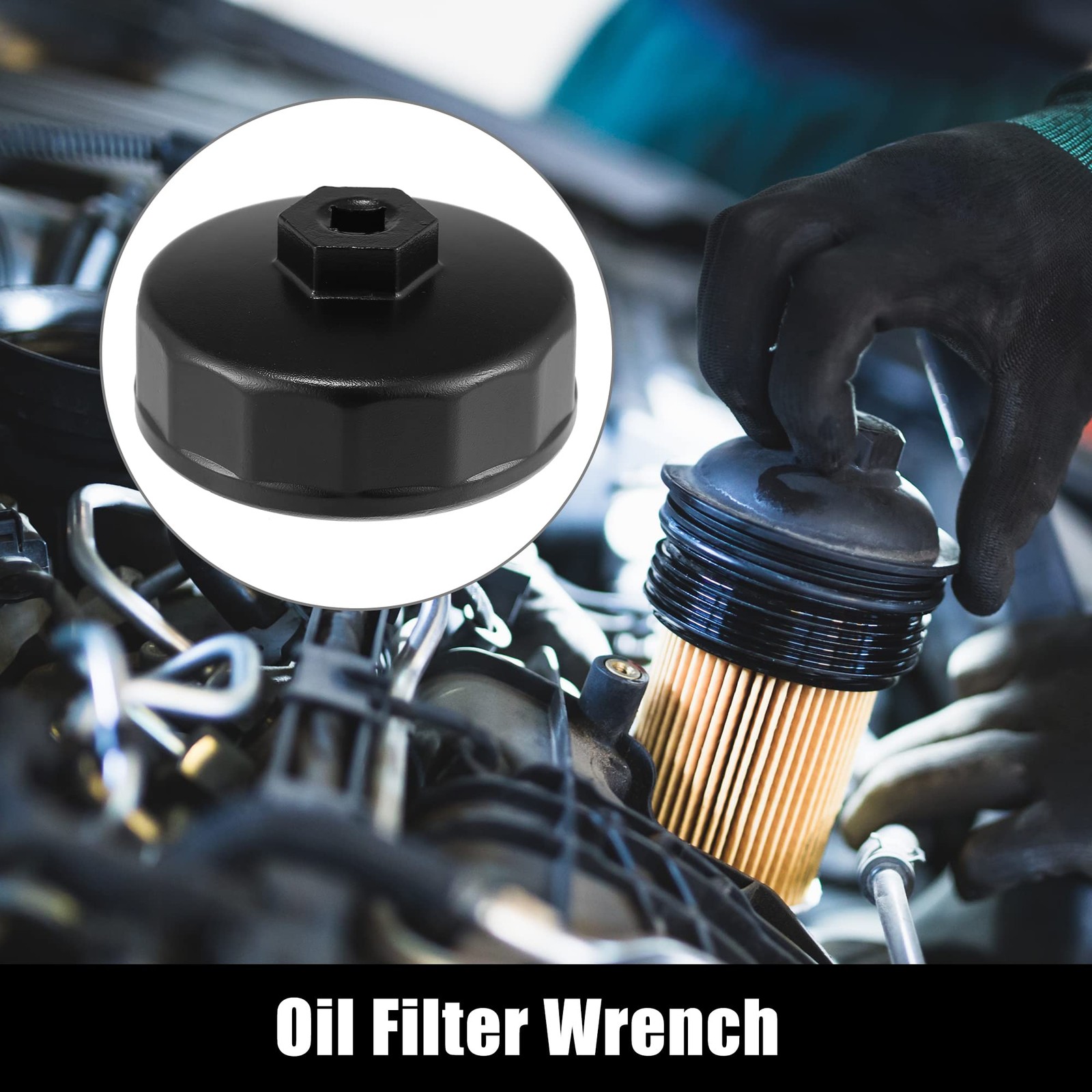 X AUTOHAUX 74mm 14 Flutes Car Oil Filter Wrench 3.35″x1.65″, Black