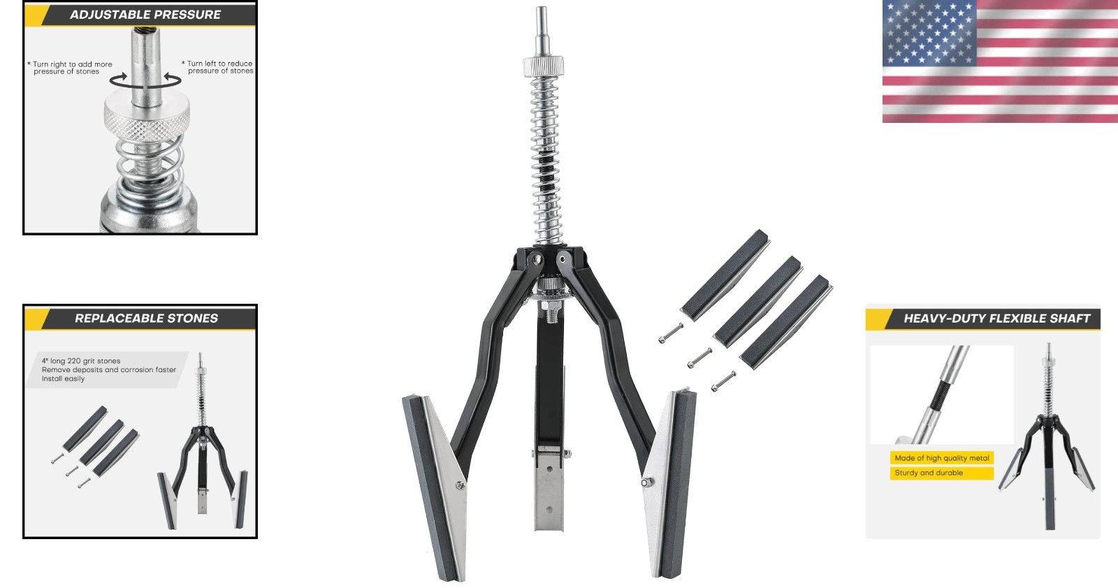 Engine Cylinder Hone Tool 2″-7″ Adjustable Deglazer with 3 x 4″ 220 Grit Stones