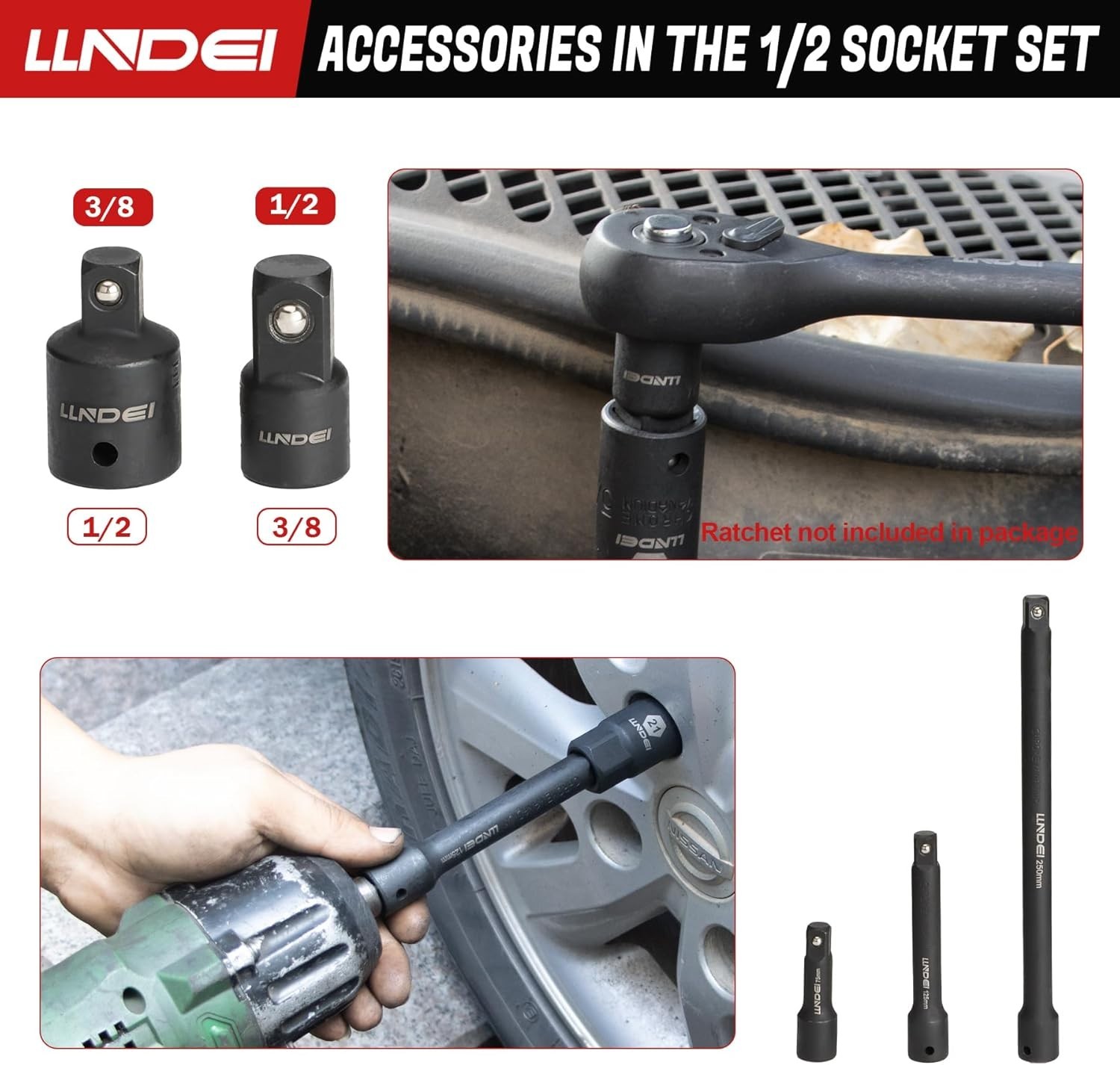 Versatile 1/2 Inch Deep Impact Socket Set, 37-Piece with 6-Point Design