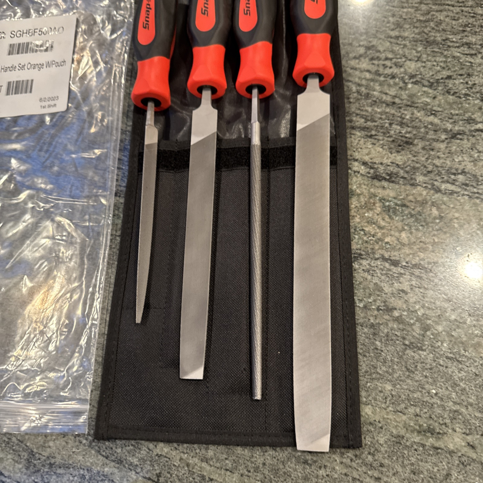 snap on sghbf500ao orange 4 pc file handle set with pouch new