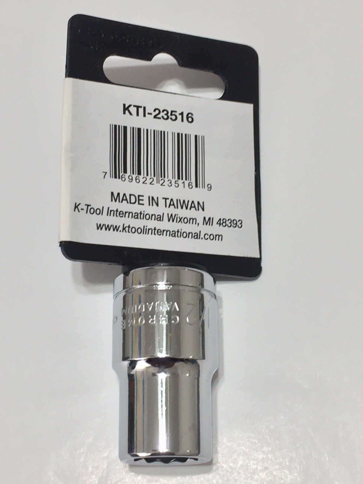 K TOOL INTERNATIONAL KTI SOCKET 1/2” X 1/2” DRIVE 12 POINT STD CHROME KT123516