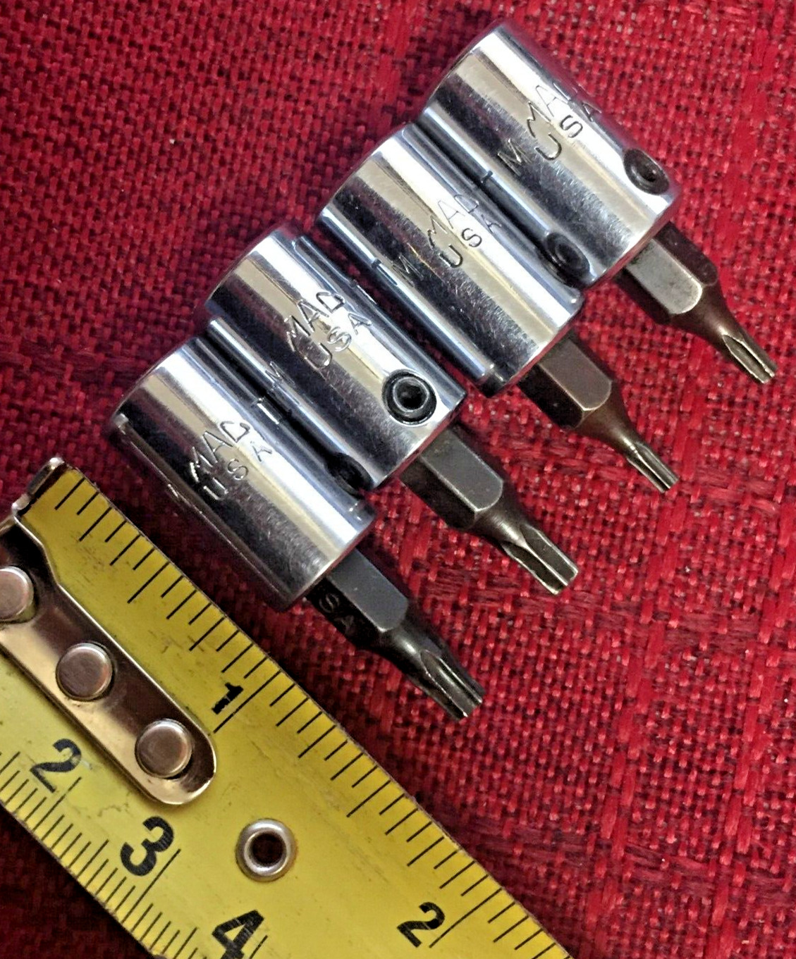 Mac Tool 4pc T8, T10, T15, T20 Chrome Torx Bit Socket 1/4″dr 1.5″L USA Gd 8.5/10