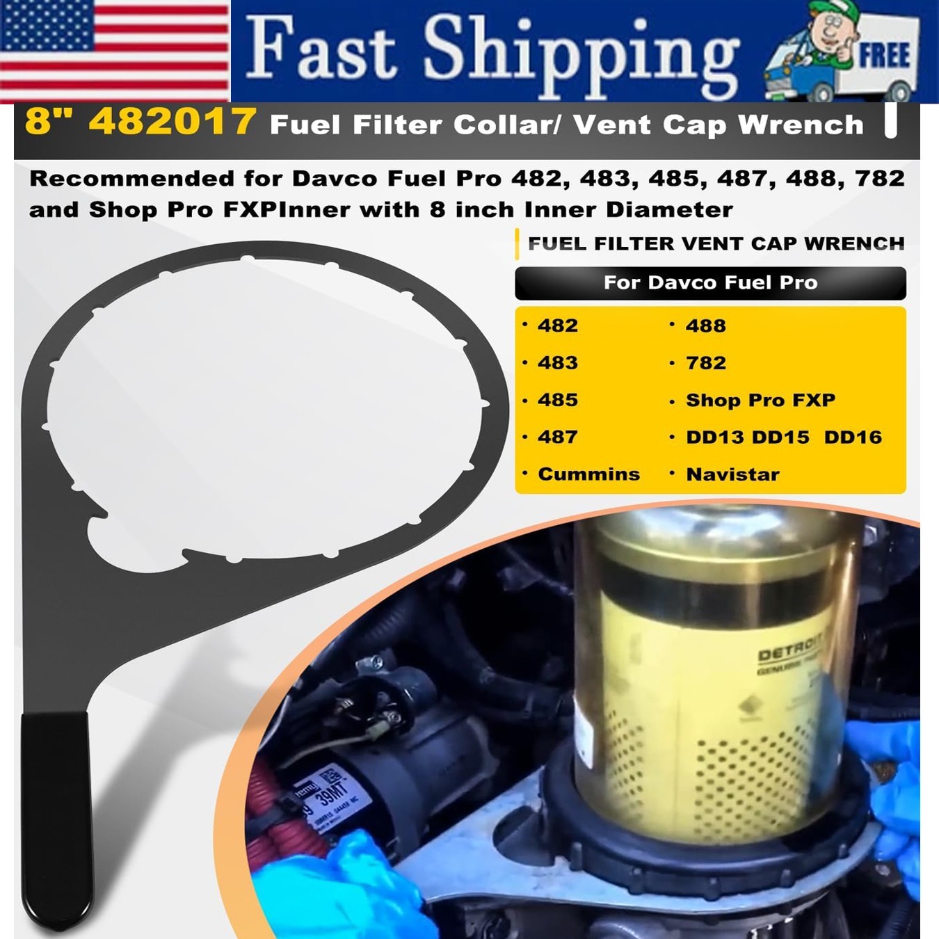 8″Fuel Filter Collar Vent Cap Wrench Metal For Davco Fuel Pro 482 483 485 487 48