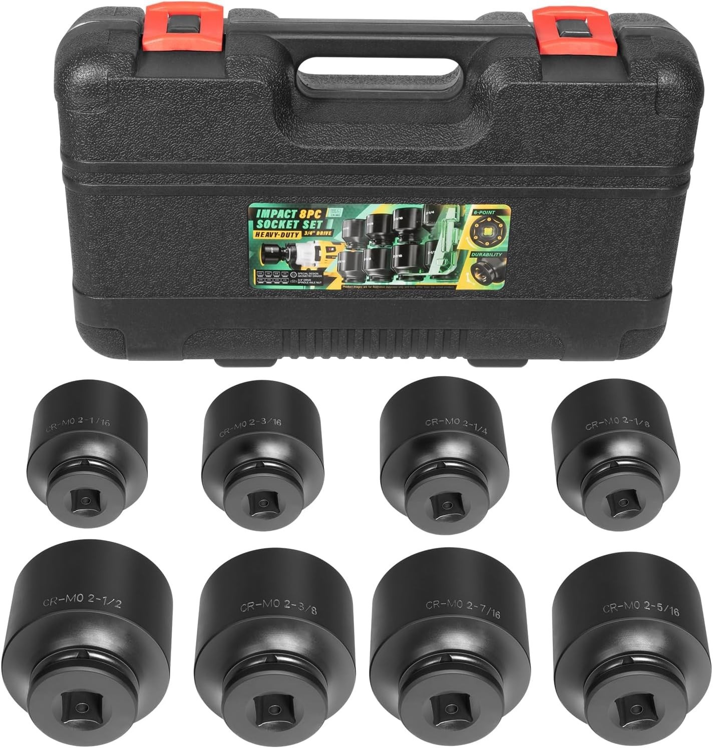 8PC 3/4in Drive Axle Nut Impact Socket Set 6-Point CR-MO 2-1/16-2-1/2 for Truck