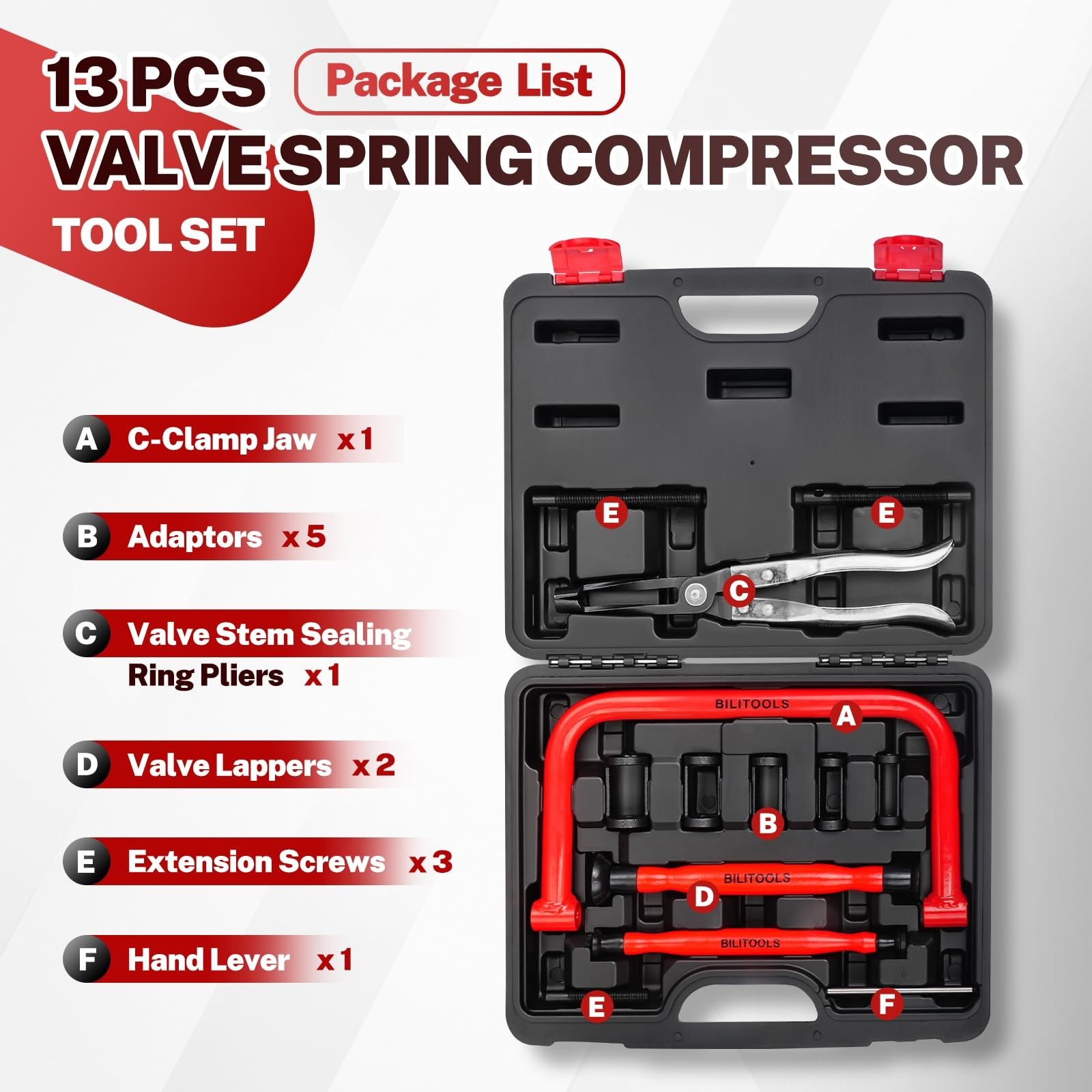 13pcs Valve Spring Compressor Tool Set, Valve Lapping & Grinding for ATV, Car, M