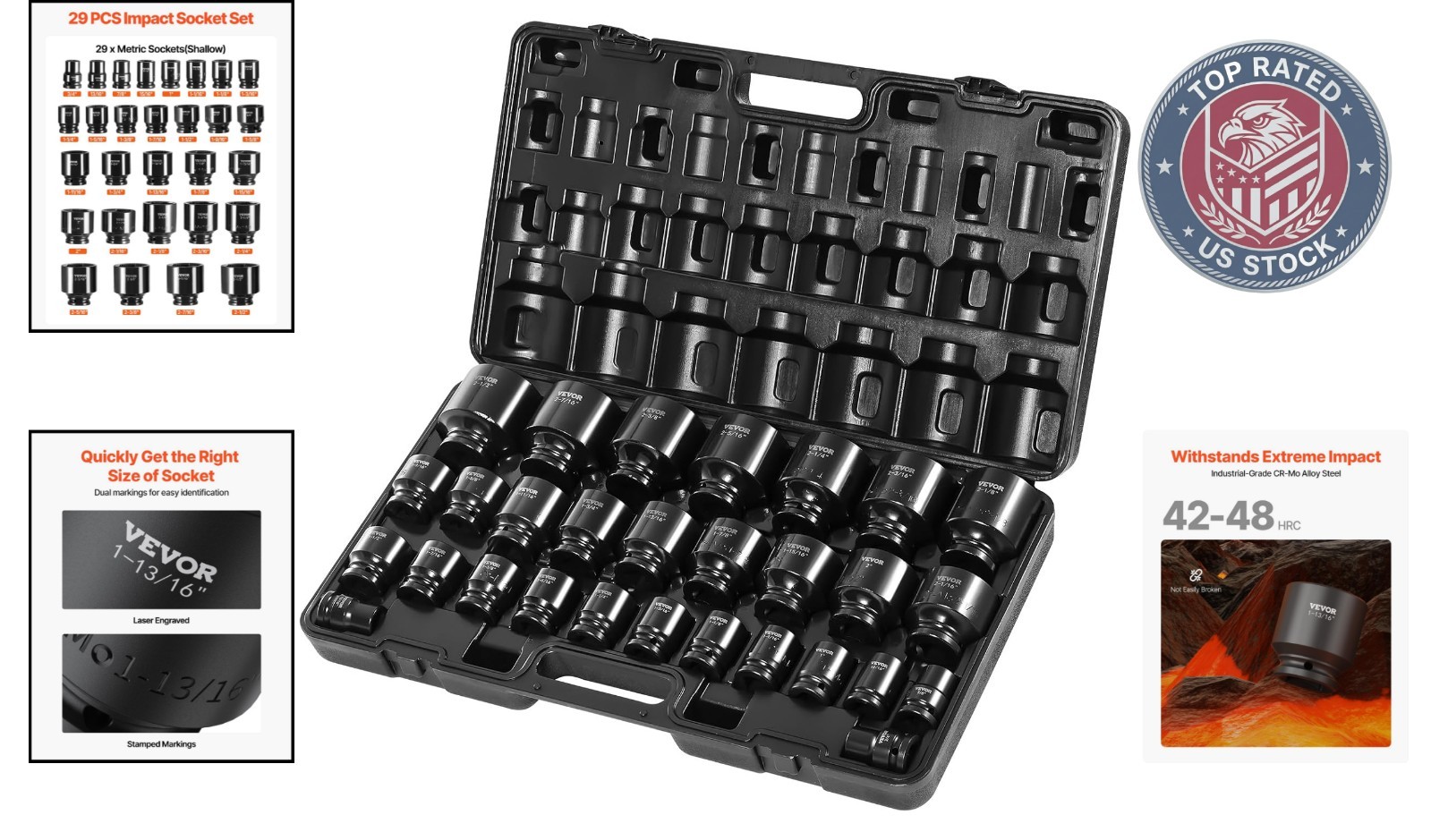 3/4 Inch Impact Socket Set – 29 High-Torque Sockets for Heavy-Duty Use