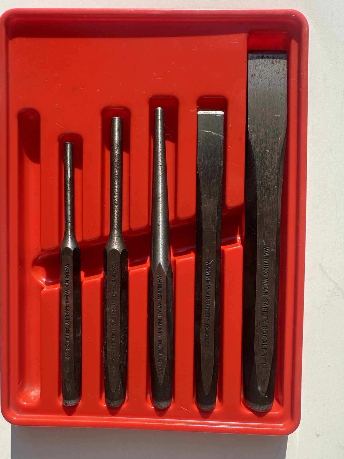 Snap-on 5 Pc Punch & Cold Chisel Set PPC106A PPC108A PPC816A PPC824A USA w/ Tray