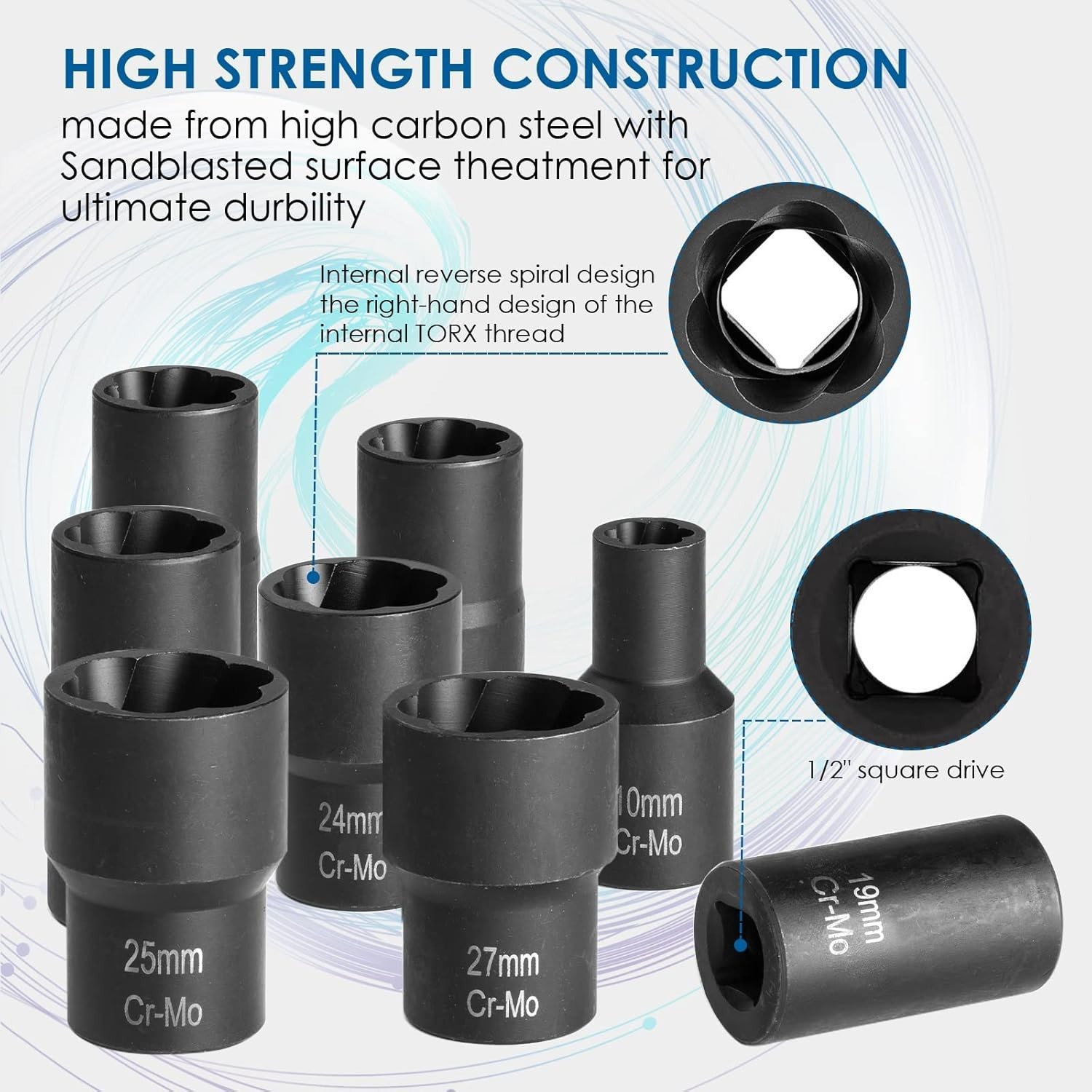 Lug Nut Removal Tool,13 PCS Bolt Extractor, 1/2 Inch Drive Lug Nut Extractor Set