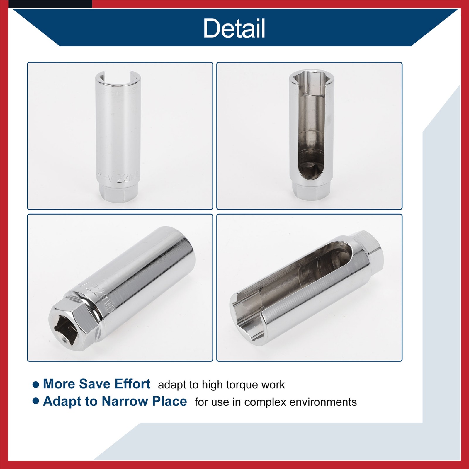 Universal 1/2″ Oxygen Sensor Socket 22mm/0.87″ 6 Point Silver Tone 1 pc