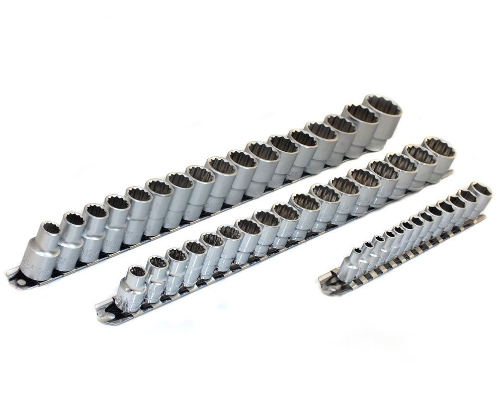 47pc Crv 1/4″ 3/8″ 1/2″ Dr Metric Sockets Set Size 4mm – 30mm With Storage Rails