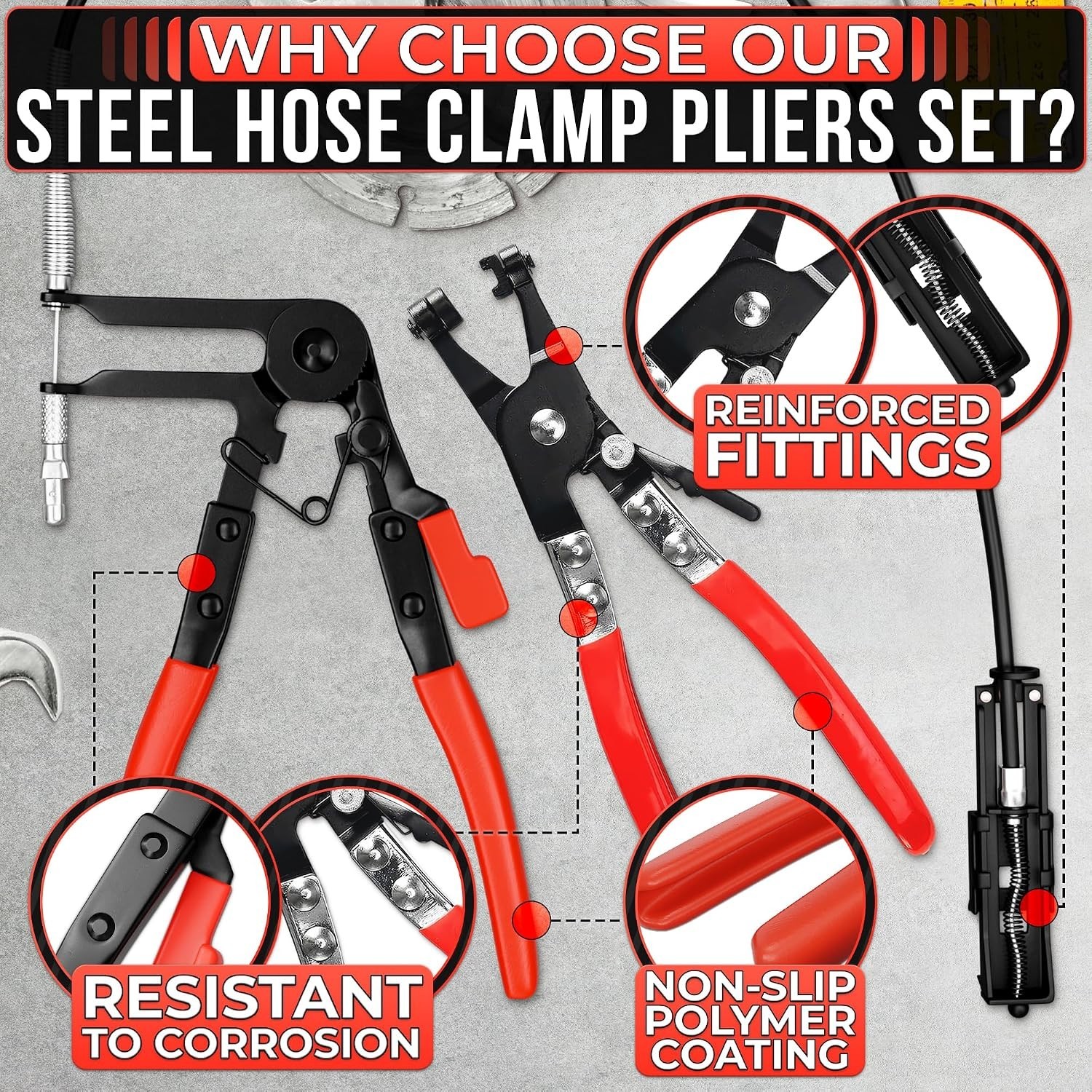 Non-Slip Rubber Handle Radiator Hose Clamp Pliers – 8.2″ & 8.6″ Durable Set