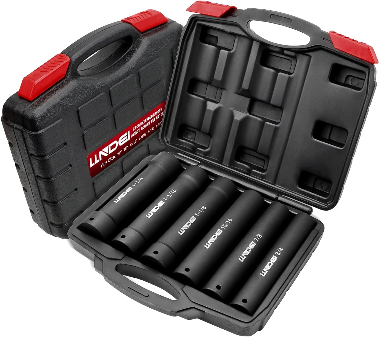 1/2 Inch Drive Extended Length Impact Socket Set 6PCS Extra Deep Socket Set Incl