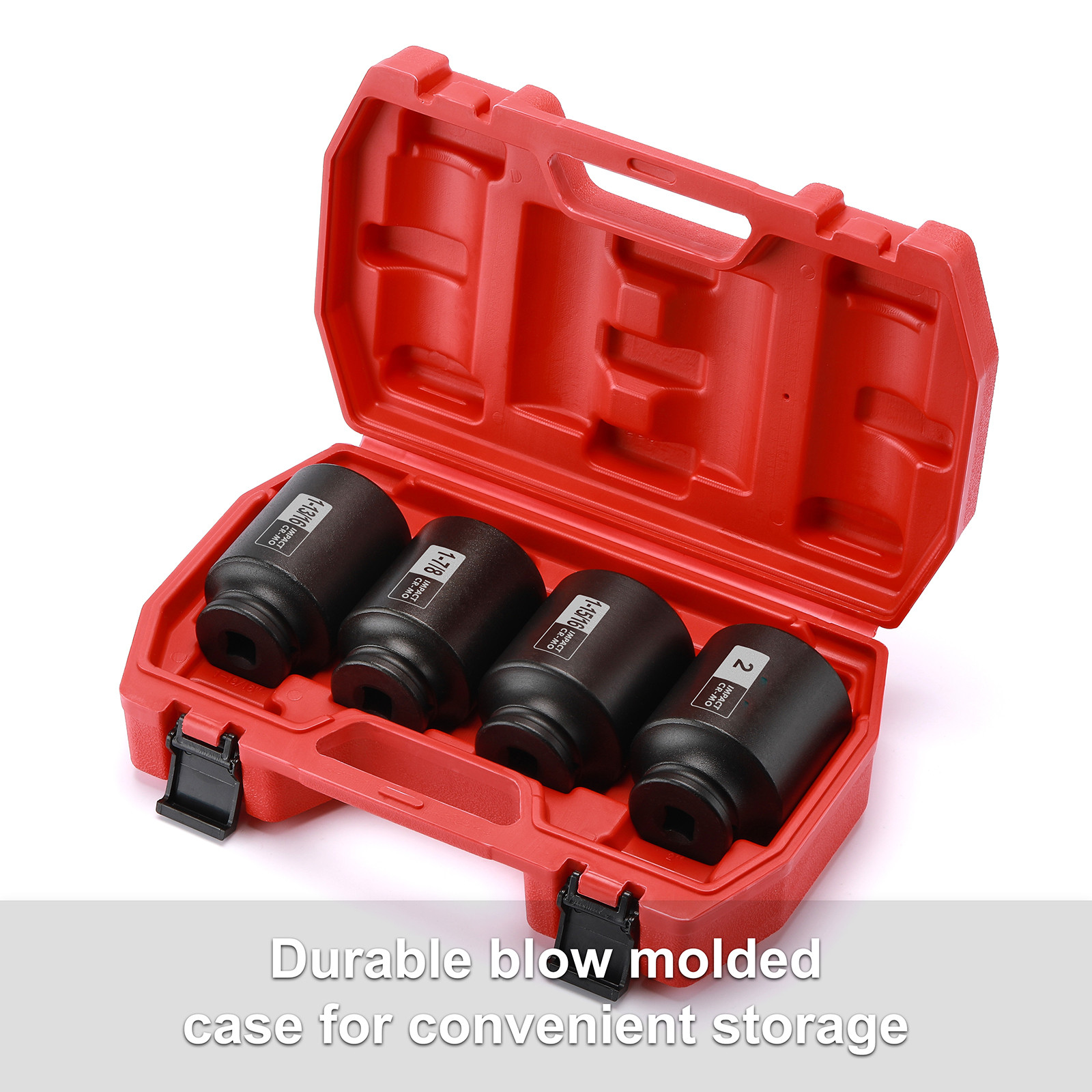 4 Pcs 1/2″ Dr. Deep Impact Socket Set 1-13/16″ 1-7/8″ 1-15/16″ 2″ CR-MO 6-Point