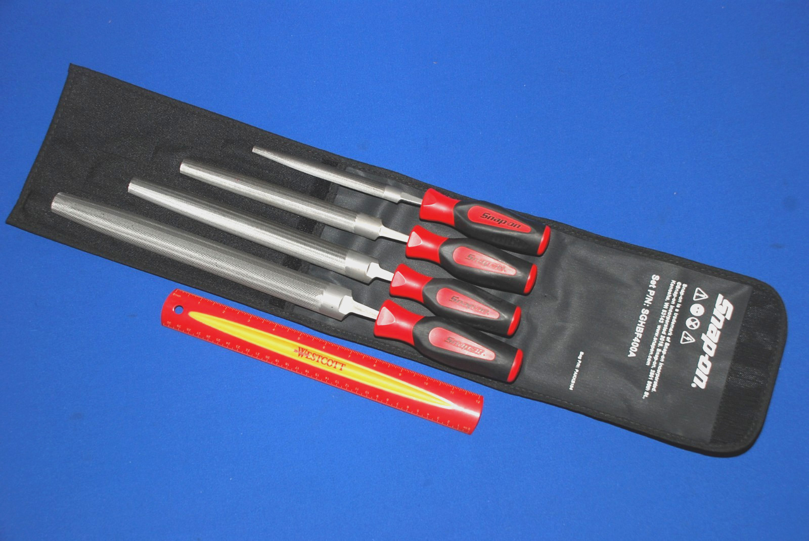 Snap-On Tools NEW SEALED 4 Pc Instinct Red Soft Grip Handle Half Round File Set