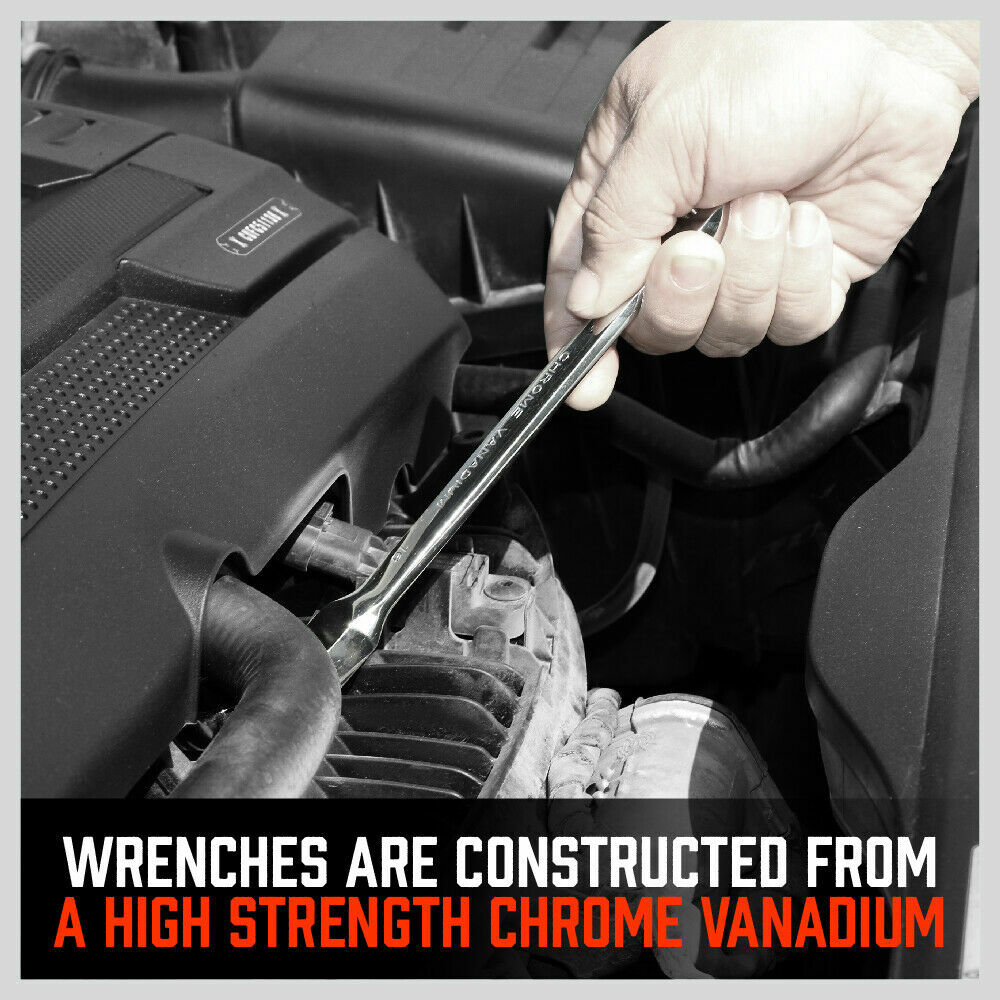10Pc 8-22mm Flexible Head Ratcheting Wrench Combination Spanner Auto Tool Metric