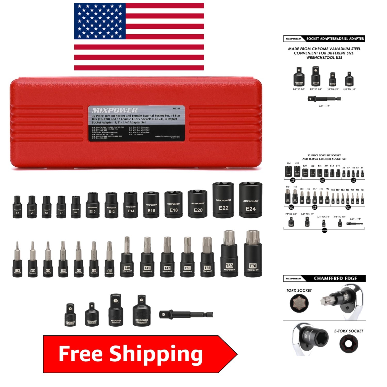 Torx Socket Set 32PCS – Black Phosphate Finish, Designed for Longevity