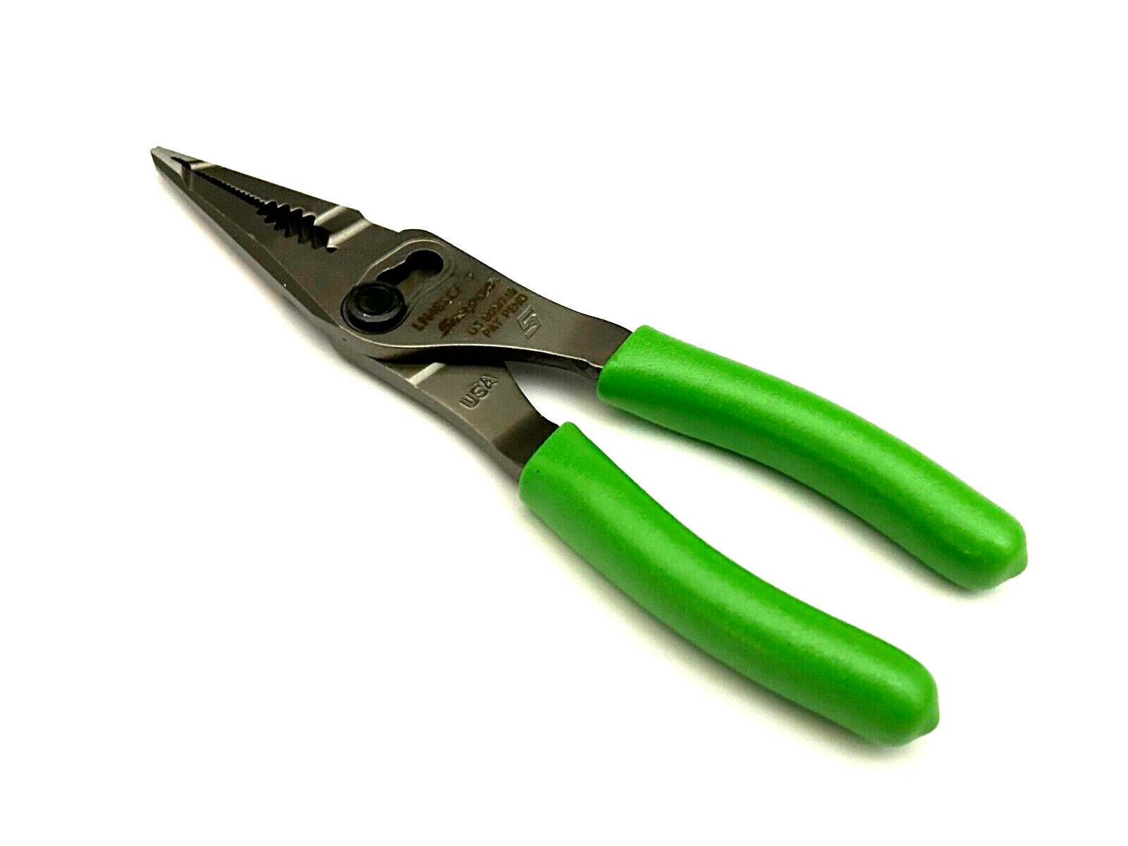 SNAP ON TOOLS USA GREEN 7″ Soft Grip Long Nose Slip Joint Pliers LN46ACFG NEW