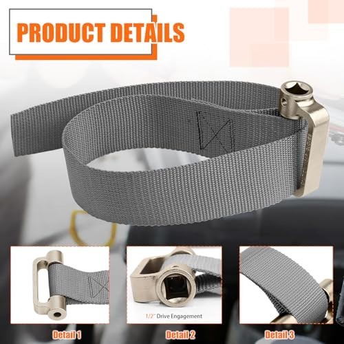 Heavy Duty Oil Filter Strap Wrench – 1/2″ Drive Adjustable Tool for Easy Removal