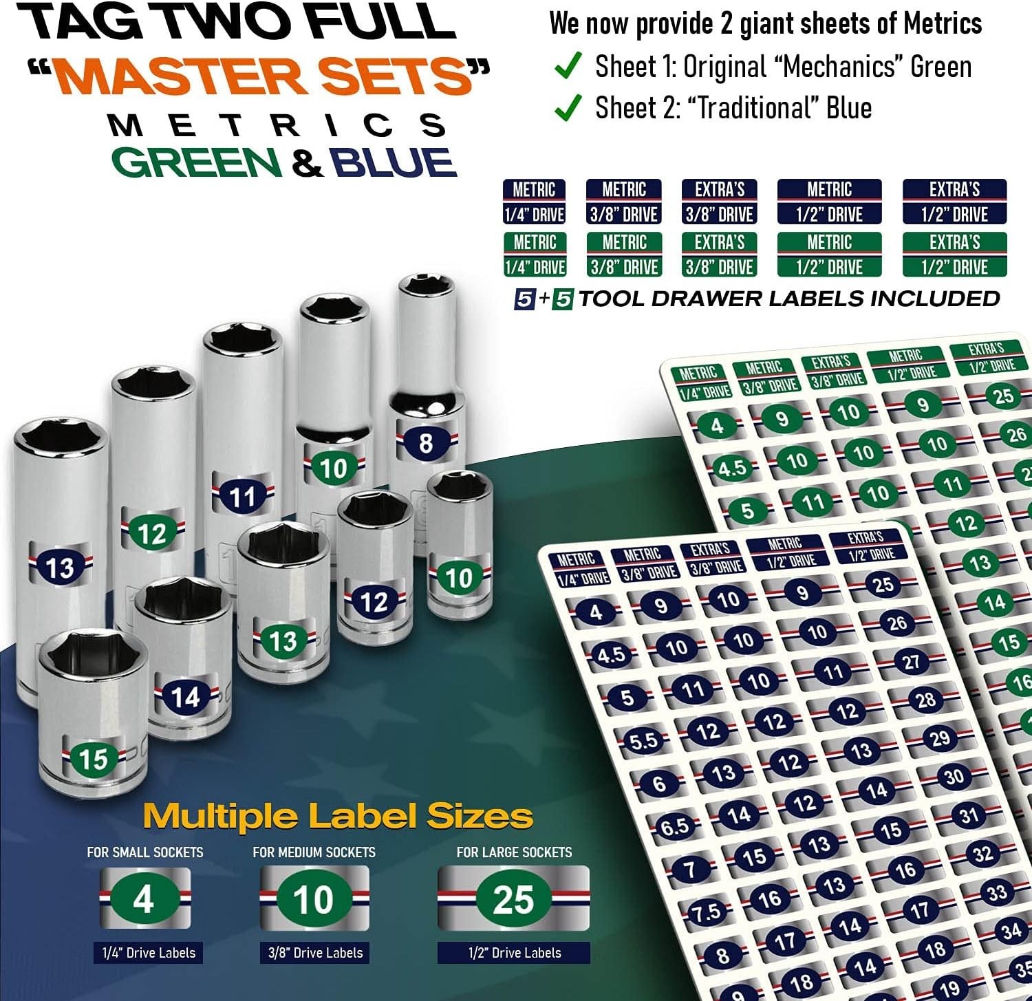 Complete Chrome Socket Label Set: 357 High-Quality Adhesive Labels for All Tools