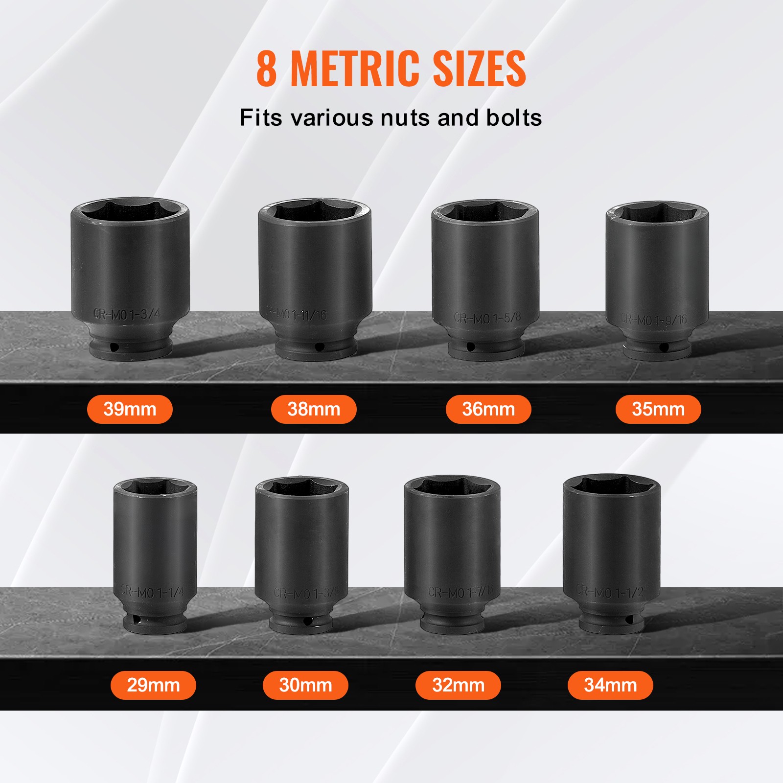 Uimoso 8PCS 1/2″ Drive Deep 12-Point Metric Axle Nut Impact Socket Set