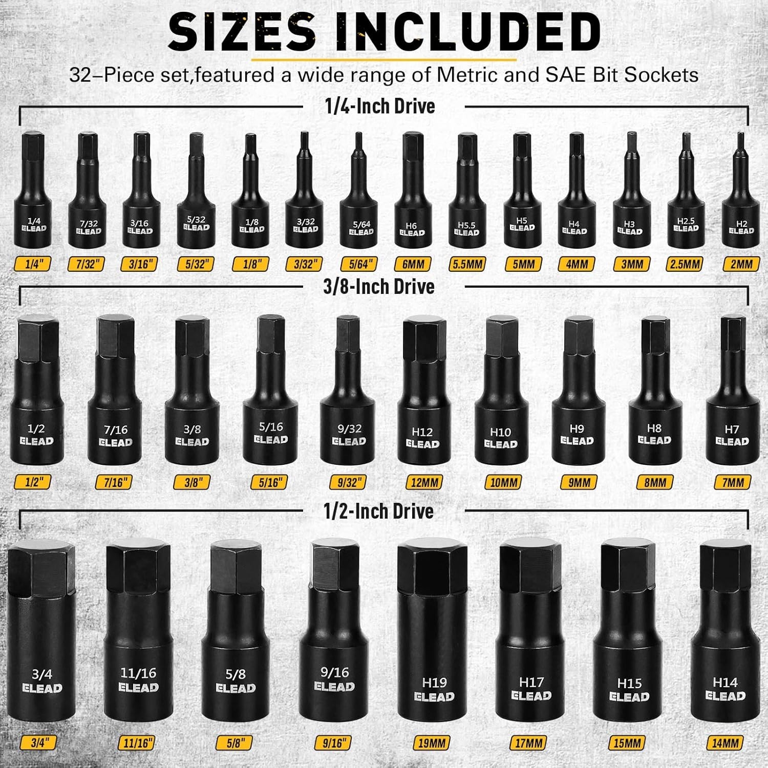 Versatile 36-Piece Impact Socket Set – High-Quality Cr-V Steel with Storage Case