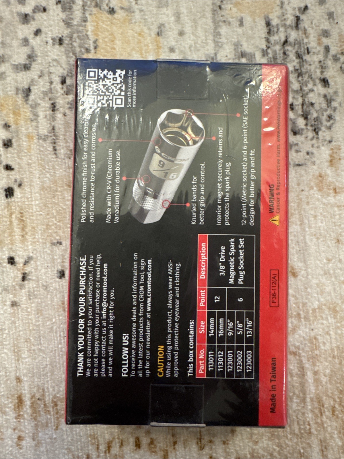 Spark Plug Socket Set High Visibility 3/8-Inch Drive SAE Metric Heat Treated NEW