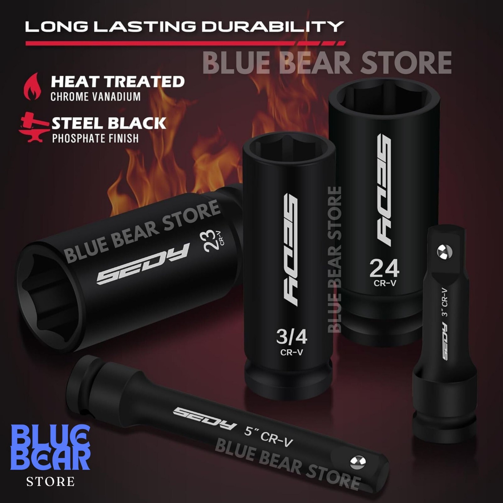 1/2″ Drive Heavy Duty Impact Socket Set Deep Shallow Metric SAE w Extension Bars