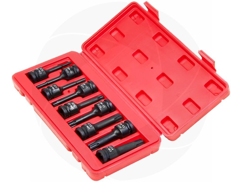 9pcs 1/2inch Drive Long RT5-RT14 Ribe Cr-Mo Impact Wrench Sockets Bits Set