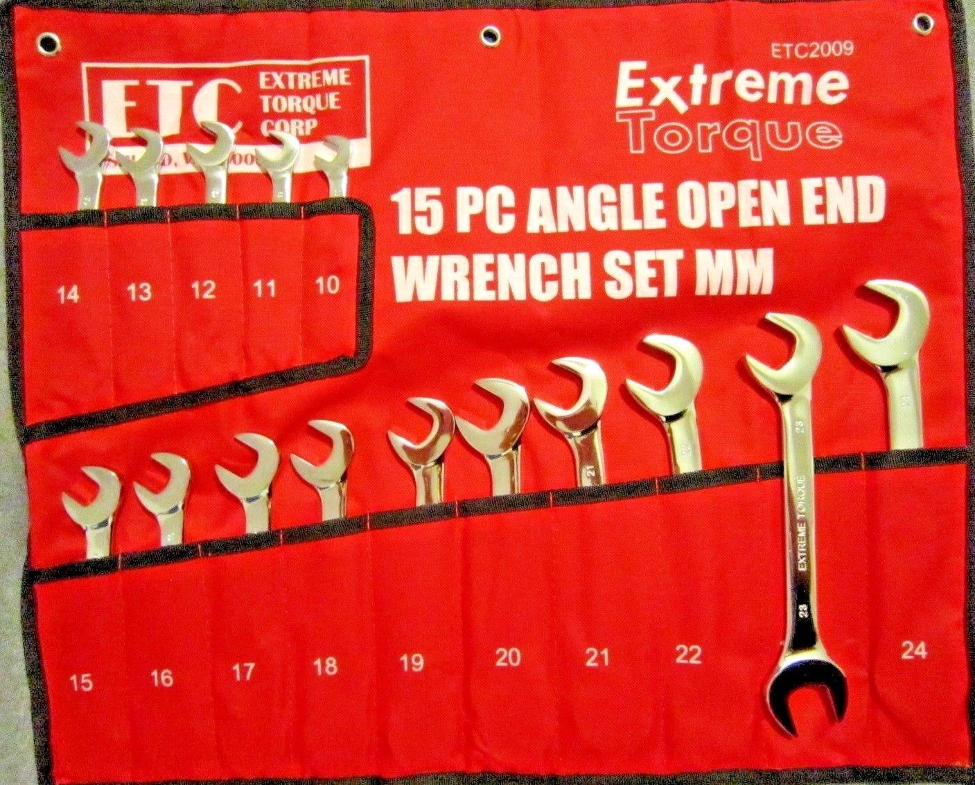 Metric Open End 4-Way Angle Wrench Set 10 to 24mm Extreme Torque w/ Canvas Wrap