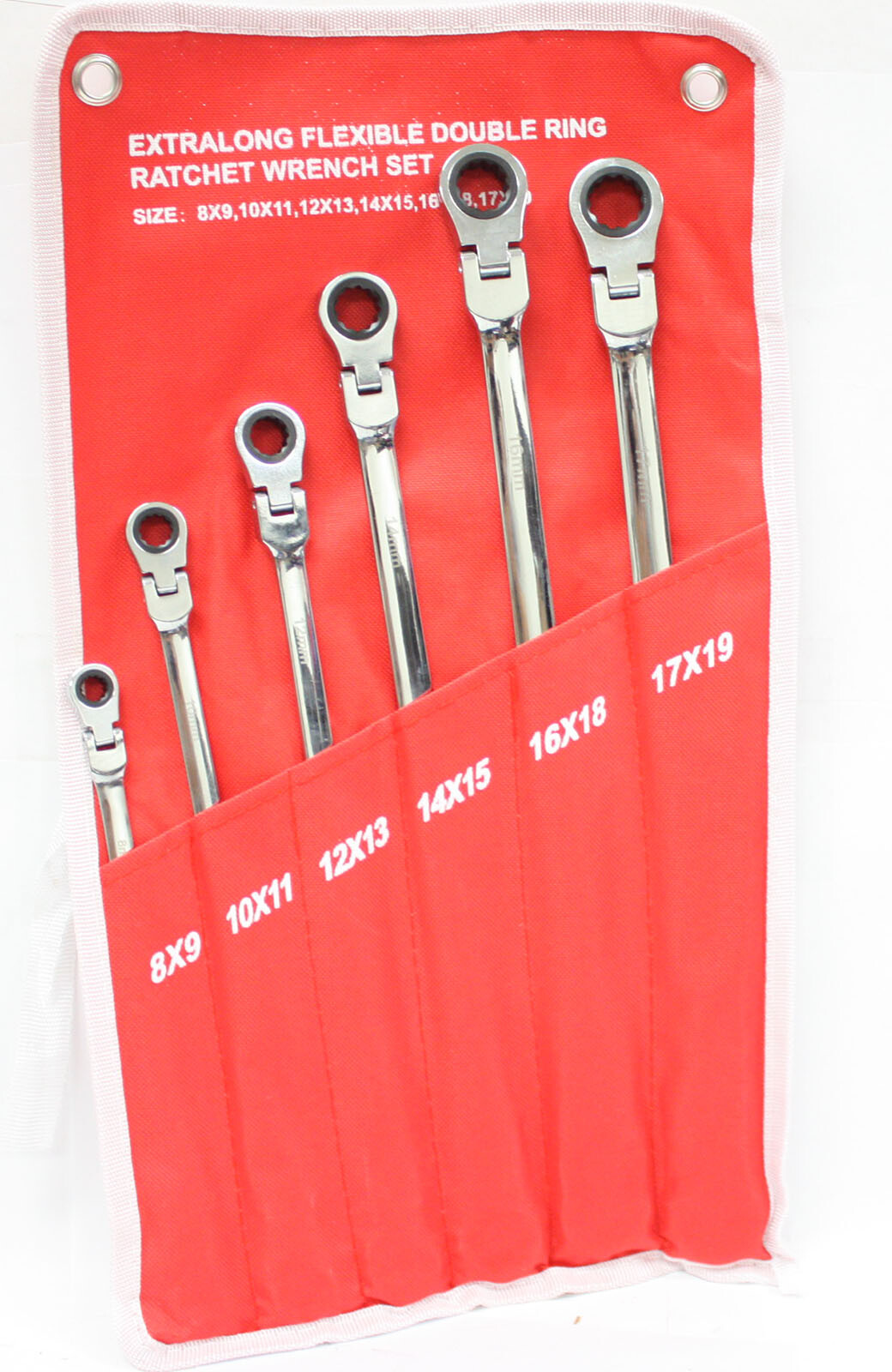 6pc Extra Long Flexible Double End Ratchet Ring Spanner Wrench Set Metric