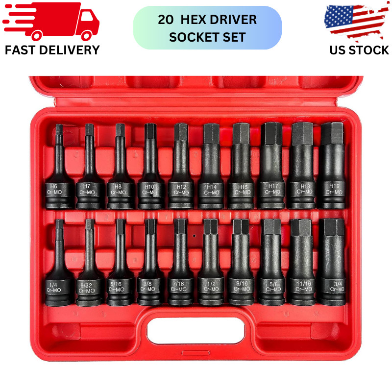 1/2 Drive Master Impact Hex Bit Set 20 Piece Hex Driver Socket Set Allen Bit
