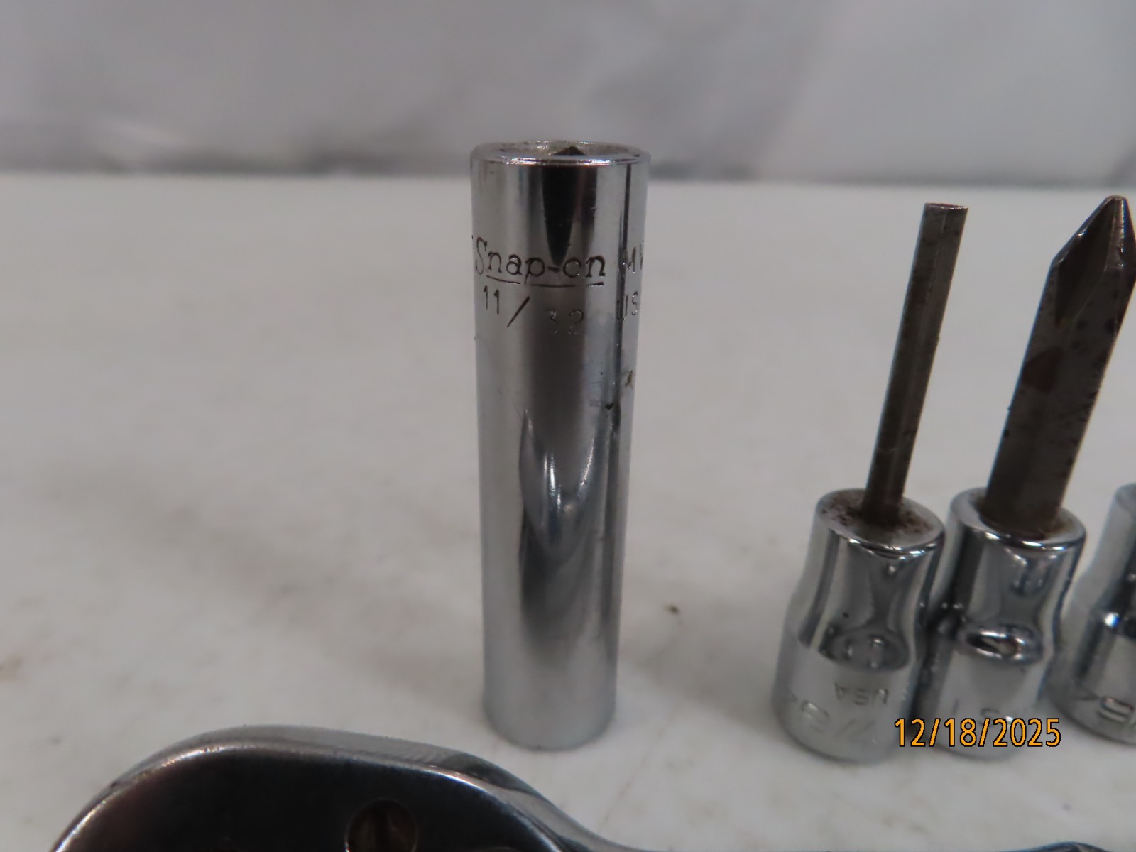 Estate Lot (11) SNAP ON TOOLS 1/4″drive Ratchet GM70M + asst Sockets CLEAN *133*