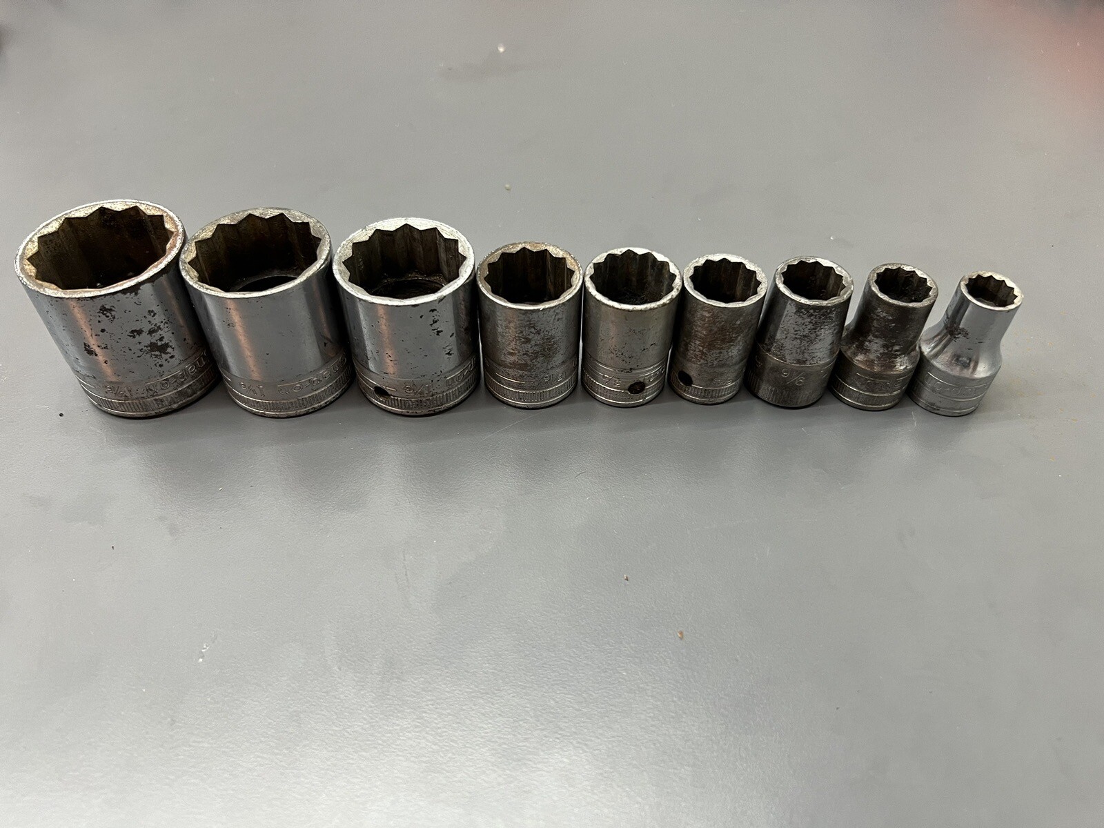 VINTAGE SNAP ON UNDERLINE 1/2″ DRIVE SOCKET SET 12PT 7/16″ – 1 3/16″ – USA!