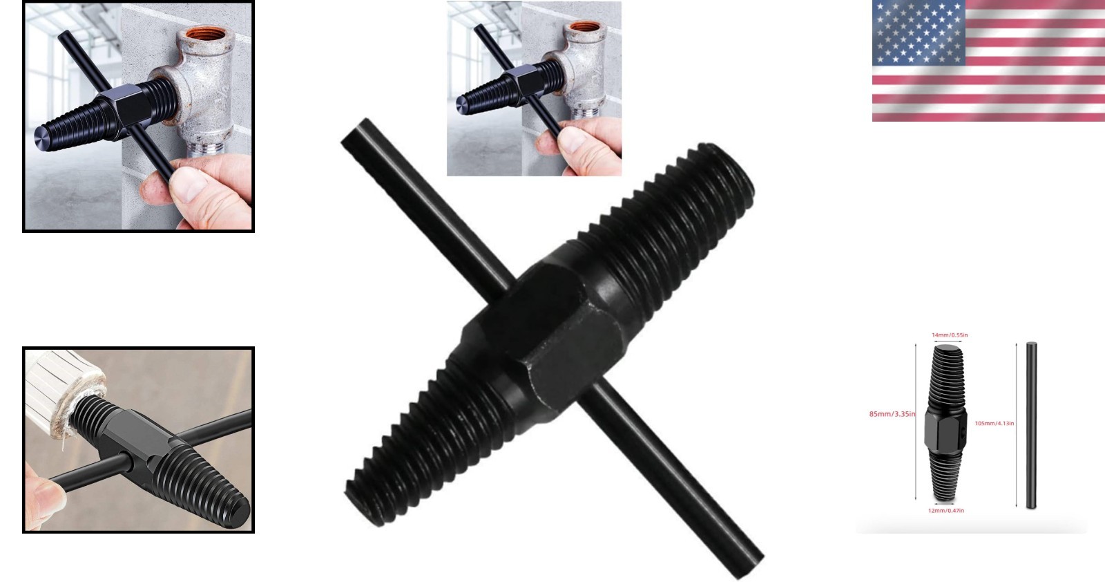 High-Carbon Steel Dual-use Screw Extractor for Rusted Bolts & Fasteners