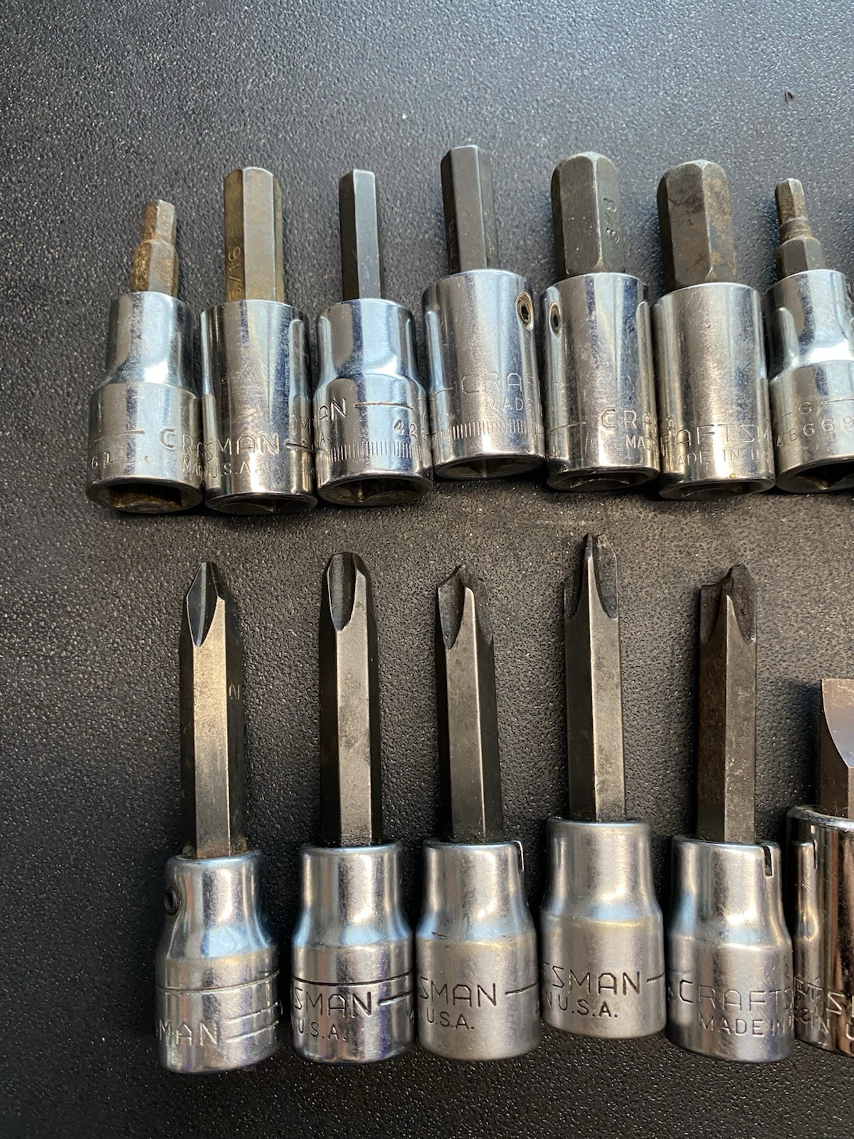 Craftsman 3/8″ 1/4” Hex/allen/ Flat/ Phillips Bit Set Mixed Lot 44 Pieces USA