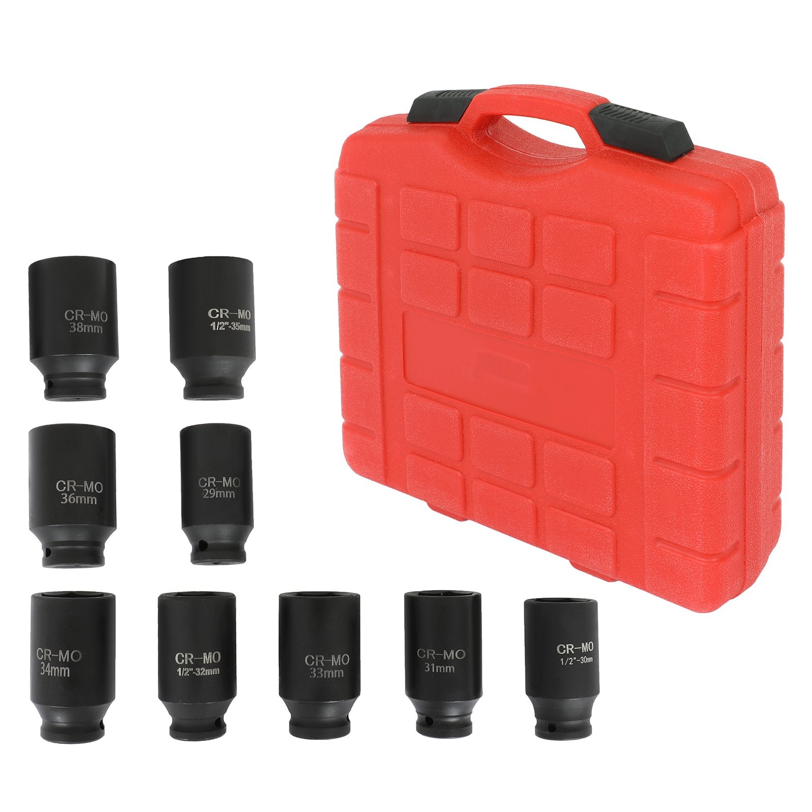 ✅9pcs 29mm-38mm Deep Impact Socket Set 1/2″ Drive Metric Axle Hub Nut Socket