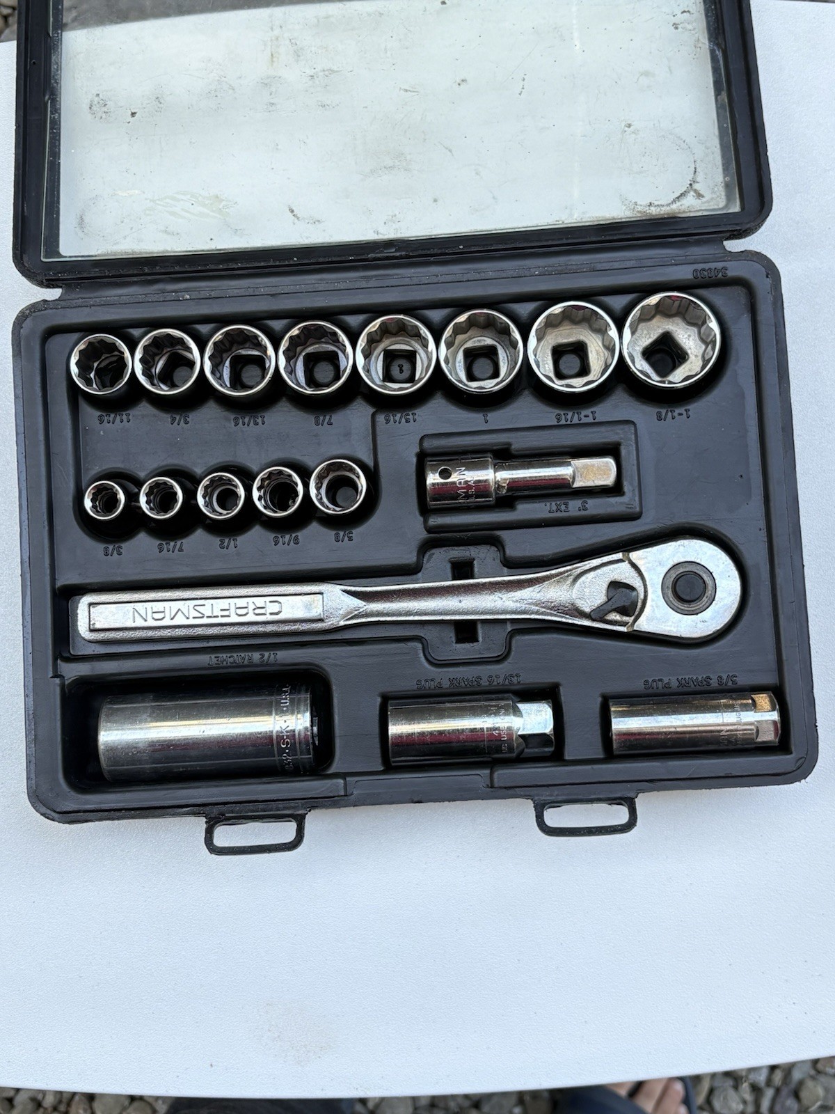 18pcs Vintage Craftsman 1/2” Ratchet ,Socket Set, 1w/ Spark Plug Sockets & Case