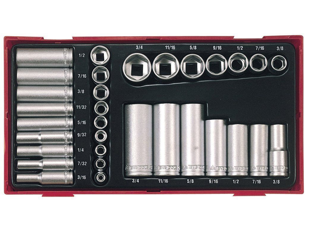 Teng Tools 1/4 & 3/8 Drive Socket Set Imperial + Case 3/16″ 3/4″ 6 Pt AF