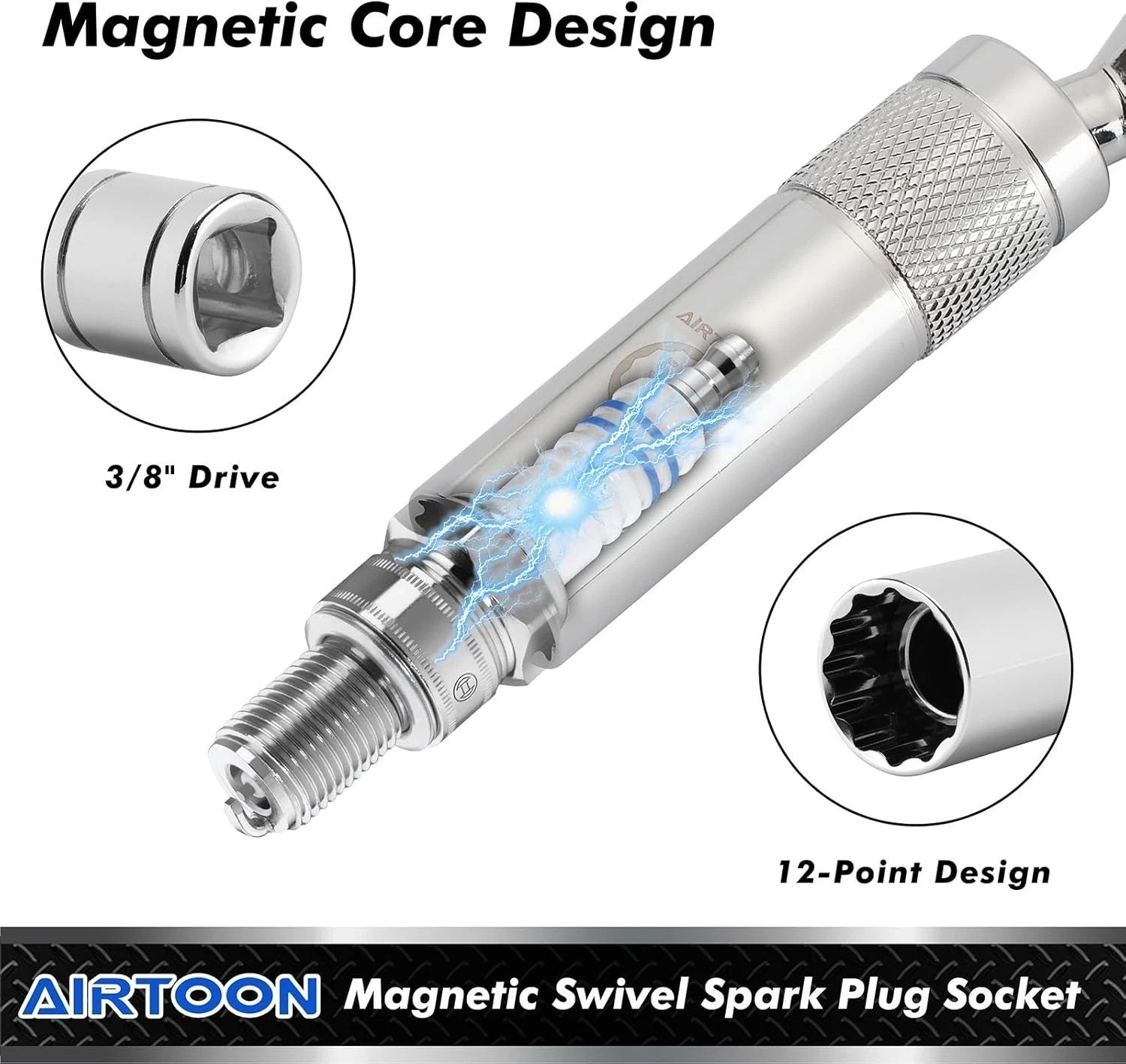 7-Piece 3/8″ Dr. Magnetic Swivel Spark Plug Socket Set**