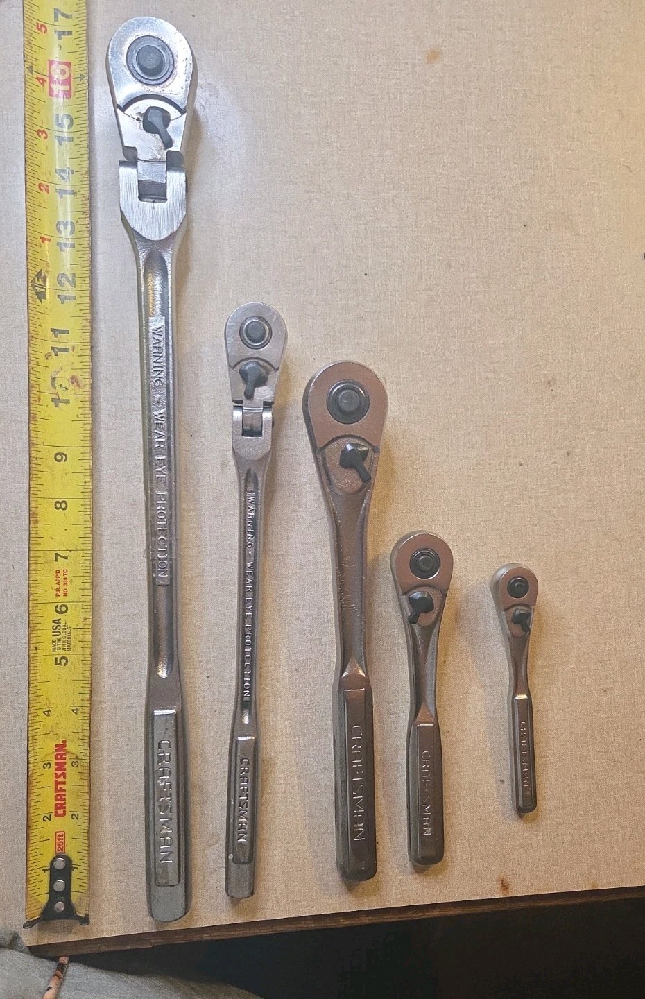 Set Of 5 CRAFTSMAN 1/2”& 3/8 » DRIVE FLEX RATCHET + 1/2″, 3/8″ And 1/4″ Ratchet