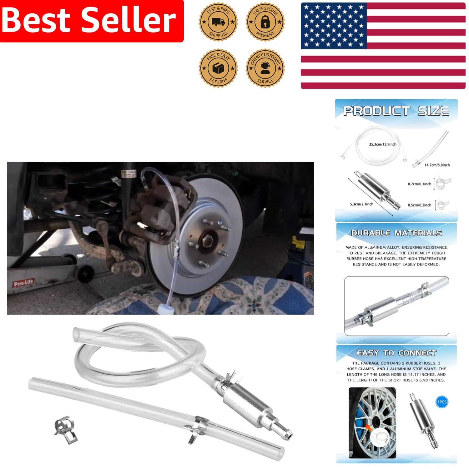 Durable Brake Bleeding Tool with Transparent Hose – Efficient Maintenance Kit