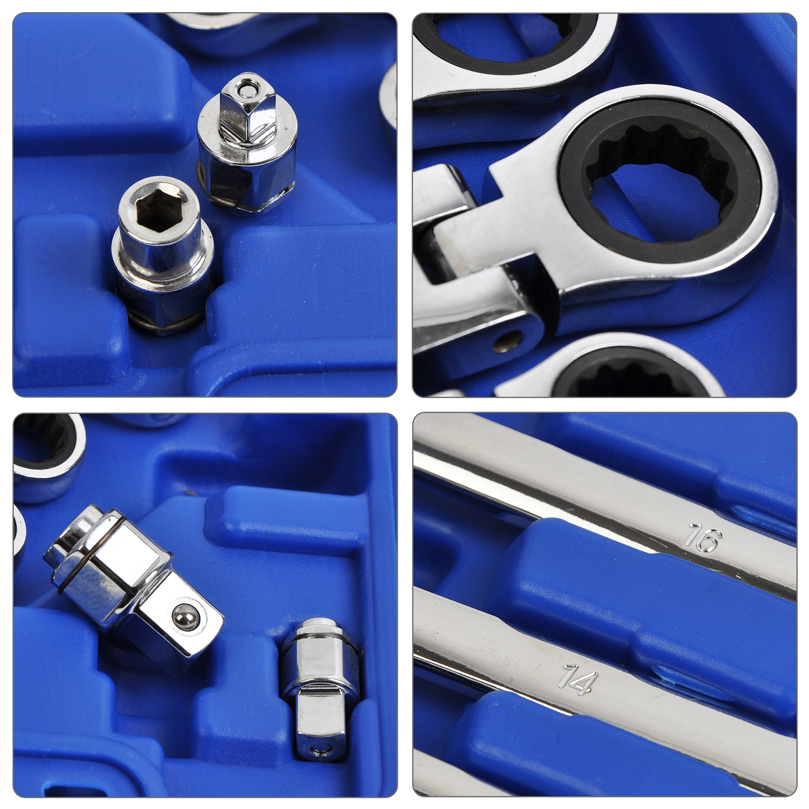 1/2″ 3/8″ 1/4″ Dr Flex-Head Long Ratcheting Wrenches Double Box End Wrench Set