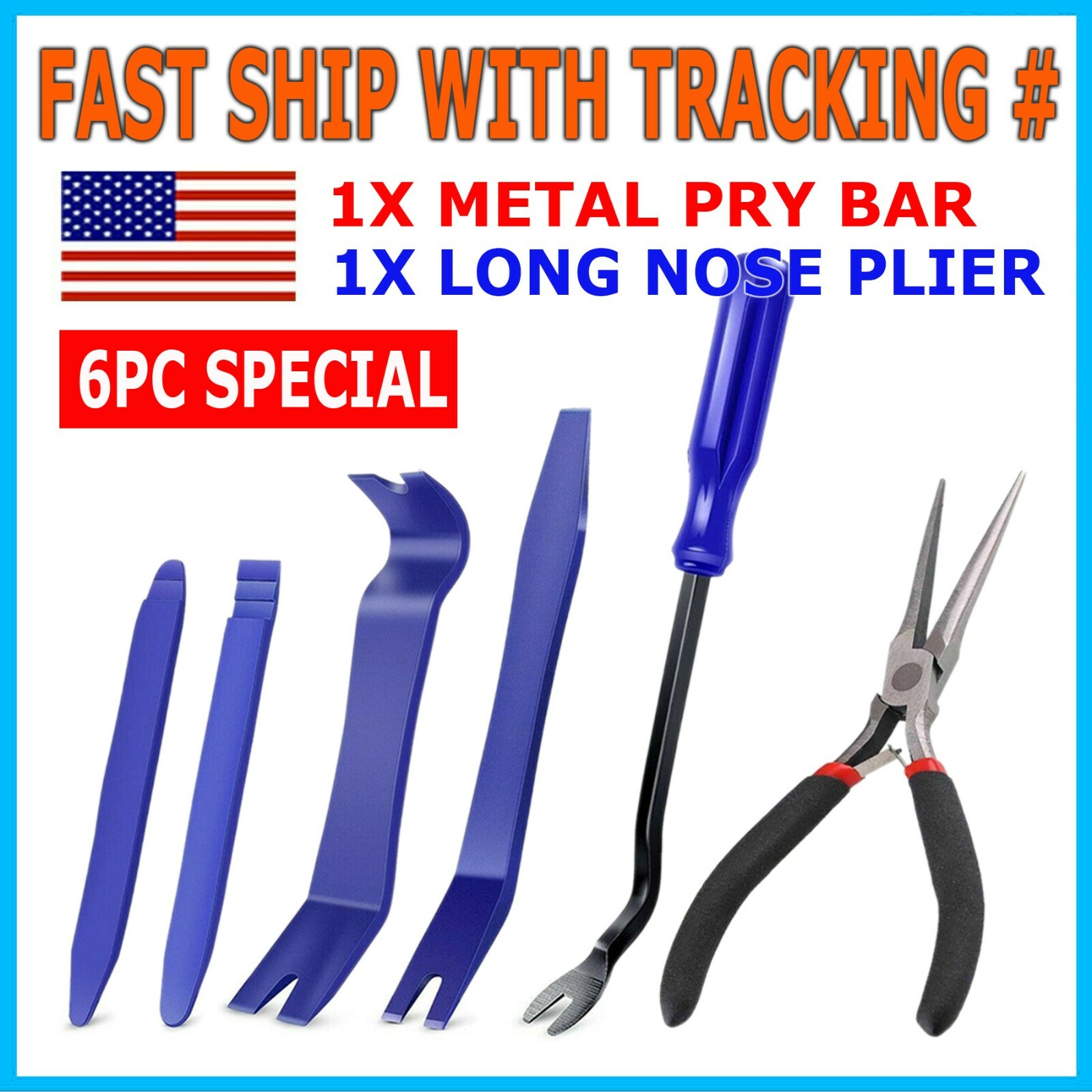 Plastic Trim Removal Pry Tool Set for Car Radio Panel Door Dash Clip Fasteners