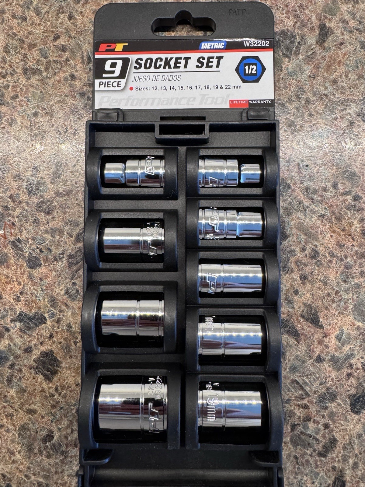 Performance Tool W32202 9 Pc Metric 1/2” Drive Socket Set NEW Factory Sealed